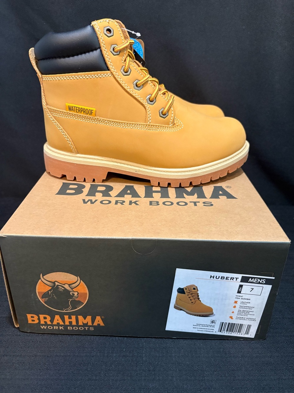 Brahma Men's Hubert Waterproof Work Boots wheat-colored size 7 NIB